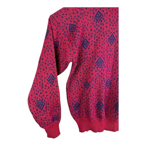 Vintage Wrangler Retro Sweater Mens L Red Geometric Crew Knit USA Made Pullover - Picture 5 of 14
